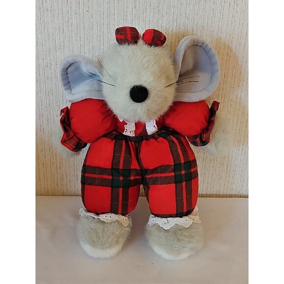 Commonwealth Christmas Mouse Plush Girl In Red Frilly Pajamas Vtg Stuffed Animal - Picture 1 of 6